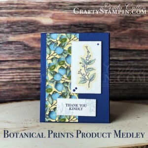 Botanical Print Colored Designer Series Paper Blue Berries | Stampin Up Demonstrator Linda Cullen | Crafty Botanical Prints Terracotta Tile Masking | Stampin Up Demonstrator Linda Cullen | Crafty Stampin’ | Purchase your Stampin’ Up Supplies | Botanical Prints Product Medley | Stitched Rectangle Dies | Stampin’ Blends |