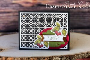 Botanical Prints Thank You Kindly Cherries | Stampin Up Demonstrator Linda Cullen | Crafty Stampin’ | Purchase your Stampin’ Up Supplies | Botanical Prints Product Medley | Stitched Shape Dies | So Sweetly Stitched Dies