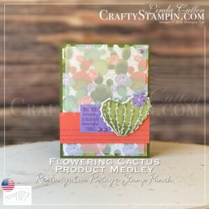 Flowering Cactus - How our Friendship has Grown | Stampin Up Demonstrator Linda Cullen | Crafty Stampin’ | Purchase your Stampin’ Up Supplies | Flowering Cactus Product Medley | Flowering Cactus Product Medley | Rectangle Postage Stamp Punch | Pastel Pearls