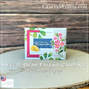 Stampin Scoop Hello, Dear Friend Card Kit | Stampin Up Demonstrator Linda Cullen | Crafty Stampin’ | Purchase your Stampin’ Up Supplies | All-Inclusive Kit Hello Dear Friend [154573] | Vellum 8-1/2" X 11" Cardstock [101856] | Rectangle Stitched Dies [151820] | White Stampin' Emboss Powder [109132] | Pastel Pearls [154571] | Heat Tool [129053] |