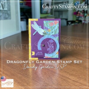 Coffee & Crafts: Dragonfly Garden True Friend | Stampin Up Demonstrator Linda Cullen | Crafty Stampin’ | Purchase your Stampin’ Up Supplies | Dragonfly Garden Bundle (English) [156224] |i Dragonfly Garden Cling Stamp Set [154411] | Vellum 8-1/2" X 11" Cardstock [101856] | Dandy Garden 6" X 6" DSP [154297] | Uninked Stampin' Pad & Whisper White Refill [147277] | Tasteful Labels Dies [152886] |2" (5.1 Cm) Circle Punch [133782] | 2-1/4" (5.7 Cm) Circle Punch [143720] | Ladybug Trinkets [154299] | Dragonflies Punch [154240] |