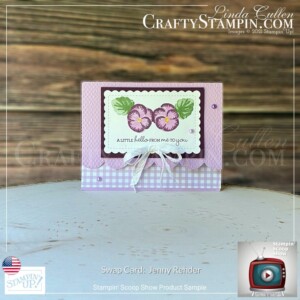 Stampin Scoop Pansy Petals Suite |Stampin’ Up! Annual Catalog | 2021 - 2022 | Join Stampin’ Up! | Frequently Asked Questions about becoming a Stampin’ Up! Demonstrator | Join the Craft Stampin’ Crew | Stampin Up Demonstrator Linda Cullen | Crafty Stampin’ | Purchase your Stampin’ Up Pansy Petals Suite Collection (English) [155810] | Pansy Patch Bundle (English) [155674] | Pansy Patch Photopolymer Stamp Set (English) [154999] | Pansy Petals 12" X 12" (30.5 X 30.5 Cm) Designer Series Paper [155807] | Pansy Dies [155680] | Hippo & Friends Dies [153585] | Rectangular Postage Stamp Punch [152709] | Bark 3D Embossing Folder [155431] |