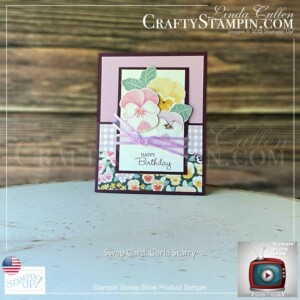 Stampin Scoop Pansy Petals Suite |Stampin’ Up! Annual Catalog | 2021 - 2022 | Join Stampin’ Up! | Frequently Asked Questions about becoming a Stampin’ Up! Demonstrator | Join the Craft Stampin’ Crew | Stampin Up Demonstrator Linda Cullen | Crafty Stampin’ | Purchase your Stampin’ Up Pansy Petals Suite Collection (English) [155810] | Pansy Patch Bundle (English) [155674] | Pansy Patch Photopolymer Stamp Set (English) [154999] | Pansy Petals 12" X 12" (30.5 X 30.5 Cm) Designer Series Paper [155807] | Pansy Dies [155680] | Hippo & Friends Dies [153585] | Rectangular Postage Stamp Punch [152709] | Bark 3D Embossing Folder [155431] |