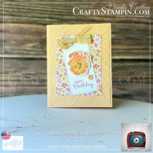Stampin Scoop Pansy Petals Suite |Stampin’ Up! Annual Catalog | 2021 - 2022 | Join Stampin’ Up! | Frequently Asked Questions about becoming a Stampin’ Up! Demonstrator | Join the Craft Stampin’ Crew | Stampin Up Demonstrator Linda Cullen | Crafty Stampin’ | Purchase your Stampin’ Up Pansy Petals Suite Collection (English) [155810] | Pansy Patch Bundle (English) [155674] | Pansy Patch Photopolymer Stamp Set (English) [154999] | Pansy Petals 12" X 12" (30.5 X 30.5 Cm) Designer Series Paper [155807] | Pansy Dies [155680] | Hippo & Friends Dies [153585] | Rectangular Postage Stamp Punch [152709] | Bark 3D Embossing Folder [155431] |