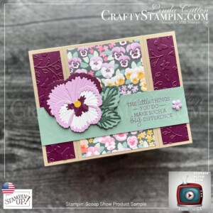 Stampin Scoop Pansy Petals Suite |Stampin’ Up! Annual Catalog | 2021 - 2022 | Join Stampin’ Up! | Frequently Asked Questions about becoming a Stampin’ Up! Demonstrator | Join the Craft Stampin’ Crew | Stampin Up Demonstrator Linda Cullen | Crafty Stampin’ | Purchase your Stampin’ Up Pansy Petals Suite Collection (English) [155810] | Pansy Patch Bundle (English) [155674] | Pansy Patch Photopolymer Stamp Set (English) [154999] | Pansy Petals 12" X 12" (30.5 X 30.5 Cm) Designer Series Paper [155807] | Pansy Dies [155680] | Hippo & Friends Dies [153585] | Rectangular Postage Stamp Punch [152709] | Bark 3D Embossing Folder [155431] |