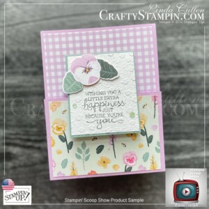 Stampin Scoop Pansy Petals Suite |Stampin’ Up! Annual Catalog | 2021 - 2022 | Join Stampin’ Up! | Frequently Asked Questions about becoming a Stampin’ Up! Demonstrator | Join the Craft Stampin’ Crew | Stampin Up Demonstrator Linda Cullen | Crafty Stampin’ | Purchase your Stampin’ Up Pansy Petals Suite Collection (English) [155810] | Pansy Patch Bundle (English) [155674] | Pansy Patch Photopolymer Stamp Set (English) [154999] | Pansy Petals 12" X 12" (30.5 X 30.5 Cm) Designer Series Paper [155807] | Pansy Dies [155680] | Hippo & Friends Dies [153585] | Rectangular Postage Stamp Punch [152709] | Bark 3D Embossing Folder [155431] |