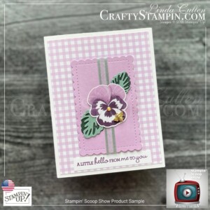 Stampin Scoop Pansy Petals Suite |Stampin’ Up! Annual Catalog | 2021 - 2022 | Join Stampin’ Up! | Frequently Asked Questions about becoming a Stampin’ Up! Demonstrator | Join the Craft Stampin’ Crew | Stampin Up Demonstrator Linda Cullen | Crafty Stampin’ | Purchase your Stampin’ Up Pansy Petals Suite Collection (English) [155810] | Pansy Patch Bundle (English) [155674] | Pansy Patch Photopolymer Stamp Set (English) [154999] | Pansy Petals 12" X 12" (30.5 X 30.5 Cm) Designer Series Paper [155807] | Pansy Dies [155680] | Hippo & Friends Dies [153585] | Rectangular Postage Stamp Punch [152709] | Bark 3D Embossing Folder [155431] |