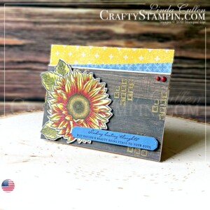 Stamp It Group August 2021 Fall Theme Blog Hop | Join Stampin’ Up! | Frequently Asked Questions about becoming a Stampin’ Up! Demonstrator | Join the Craft Stampin’ Crew | Stampin Up Demonstrator Linda Cullen | Crafty Stampin’ | Purchase your Stampin’ Up Celebrate Sunflowers Cling Stamp Set [152517] | Free As A Bird Cling Stamp Set [149468] | Tasteful Touches Cling Stamp Set [152562] | Harvest Meadow 12" X 12" DSP [156494] | In Good Taste DSP [152494] | Brushed Metallic Cardstock [153524] | Sunflowers Dies [152704] | Harvest Dies [156504] | Tasteful Labels Dies [152886] | Metallics Embossing Powders [155555] | Decorative Matte Dots [156289]