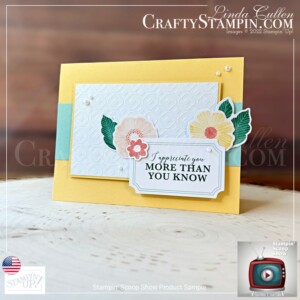 Nourish & Flourish - Kits & Alternates | Stampin' Scoop | Join Stampin’ Up! | Frequently Asked Questions about becoming a Stampin’ Up! Demonstrator | Join the Craft Stampin’ Crew | Stampin Up Demonstrator Linda Cullen | Crafty Stampin’ | Purchase Stampin’ Up! Product | FAQ about Paper Pumpkin | Nourish & Flourish Kit [160230] | Pool Party 3/8" (1 Cm) Sheer Ribbon [152462] | Natural Finish 7/8" (2.2 Cm) Ribbon [159051] | Iridescent Pearl Basic Jewels [158987] | Rectangle Stitched Dies [151820] |