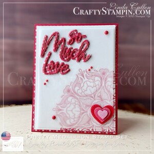 Stamp It Group January 2023 Valentine's Day Blog Hop | 2023 Stampin' Up! January - February Sale-a-bration | Join Stampin’ Up! | Frequently Asked Questions about becoming a Stampin’ Up! Demonstrator | Join the Craft Stampin’ Crew | Stampin Up Demonstrator Linda Cullen | Crafty Stampin’ | Purchase Stampin’ Up! Product | FAQ about Paper Pumpkin | FAQ about Kits Collection Pretty Medallion Cling Stamp Set [158930] | Country Gingham 6" X 6" (15.2 X 15.2 Cm) Designer Series Paper [160388] |2022–2024 In Color 6" X 6" (15.2 X 15.2 Cm) Glimmer Paper [159246] | Love For You Dies (English) [160403] | Give It A Whirl Dies [154336] | 2022-2024 In Color Matte Decorative Dots [159186] |