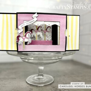 Stampin Scoop Carousel Horses Bundle Episode 162 | Join Stampin’ Up! | Frequently Asked Questions about becoming a Stampin’ Up! Demonstrator | Join the Craft Stampin’ Crew | Stampin Up Demonstrator Linda Cullen | Crafty Stampin’ | Purchase Stampin’ Up! Product | FAQ about Paper Pumpkin | FAQ about Kits Collection | Online Exclusive Products |Carousel Horses Bundle [161466] | Carousel Horses Stamp Set [161463] | Vellum Cardstock [101856] | Bright & Beautiful DSP [161449] | Berry Burst Stampin' Blends [161681] | Carousel Horses Dies [161465] | Stylish Shapes Dies [159183] | Iridescent Pearl Basic Jewels [158987] | Tinsel Gems Four-Pack [161623] |