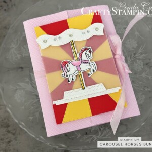 Stampin Scoop Carousel Horses Bundle Episode 162 | Join Stampin’ Up! | Frequently Asked Questions about becoming a Stampin’ Up! Demonstrator | Join the Craft Stampin’ Crew | Stampin Up Demonstrator Linda Cullen | Crafty Stampin’ | Purchase Stampin’ Up! Product | FAQ about Paper Pumpkin | FAQ about Kits Collection | Online Exclusive Products |Carousel Horses Bundle [161466] | Carousel Horses Stamp Set [161463] | Vellum Cardstock [101856] | Bright & Beautiful DSP [161449] | Berry Burst Stampin' Blends [161681] | Carousel Horses Dies [161465] | Stylish Shapes Dies [159183] | Iridescent Pearl Basic Jewels [158987] | Tinsel Gems Four-Pack [161623] |